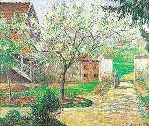 Plum Trees in Bloom Eragny - Camille Pissarro reproduction oil painting