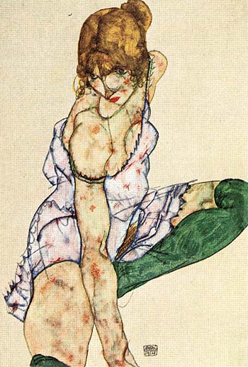 Blonde Girl in Green Stockings, 1914 - Egon Scheile reproduction oil painting