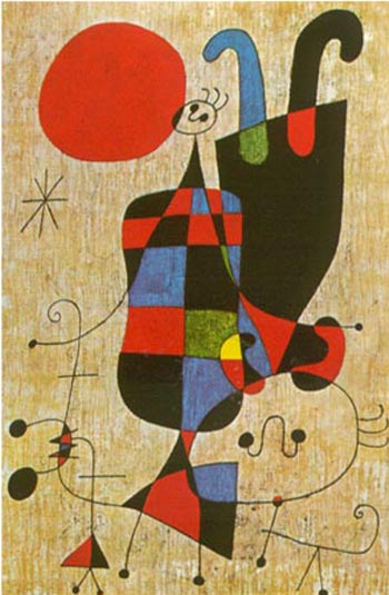 People and Dog in front of the Sun - Joan Miro reproduction oil painting