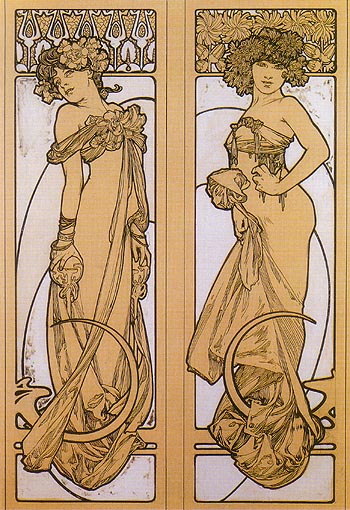 Tow Women Standing 1902 - Alphonse Mucha reproduction oil painting