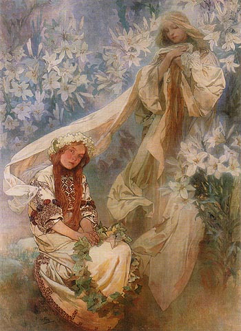 Madonna of the Lilies 1905 - Alphonse Mucha reproduction oil painting