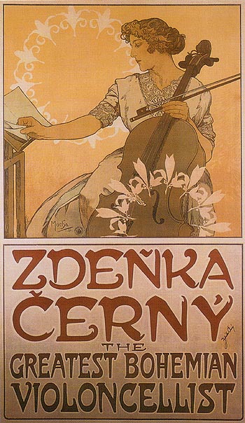 Zdenka Cerny The Greatest Bohemian Violoncellist 1913 - Alphonse Mucha reproduction oil painting