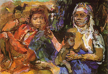 Arab Woman and Children 1929 - Oskar Kokoshka reproduction oil painting