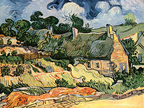 Houses with Thatched Roofs Cordeville 1890 - Vincent van Gogh reproduction oil painting