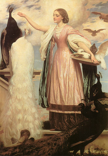 A Girl feeding Peacocks 1863 - Frederick Lord Leighton reproduction oil painting