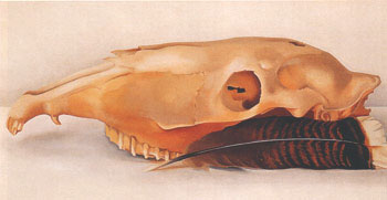 Horizontal Horse or Mule Skull with Feather 1936 - Georgia O'Keeffe reproduction oil painting