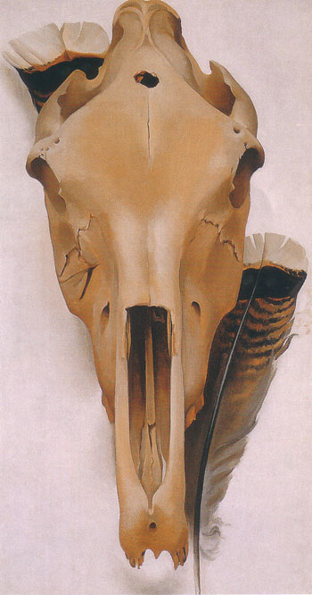 Mule Skull with Turkey Feathers 1936 - Georgia O'Keeffe reproduction oil painting