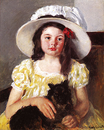 Francoise with a Black Dog c1880 - Mary Cassatt reproduction oil painting