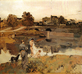 Riverbank with Bathers 1882 - Jean Charles Cazin reproduction oil painting