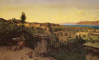 View of the Straits of Messina from a Country House 1859 - Niels Emil Severin Holm reproduction oil painting