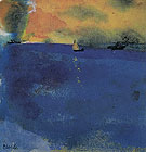 Blue Sea Sailboat and Two Steamships - Emile Nolde