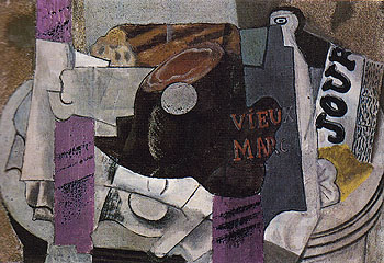 Ham Glass Bottle of Vieux Marc Newspaper 1914 - Pablo Picasso reproduction oil painting