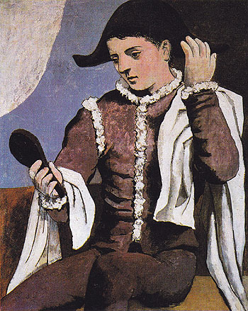 Harlequin with a Mirror 1923 - Pablo Picasso reproduction oil painting