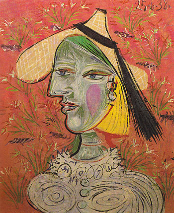 Woman in a Straw Hat 1938 - Pablo Picasso reproduction oil painting