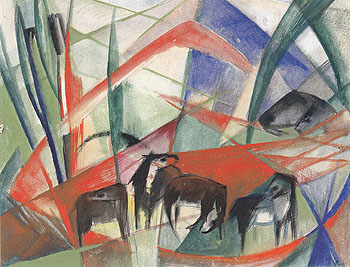 Landscape with Black Horses 1913 - Franz Marc reproduction oil painting