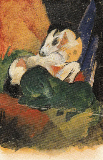 Green Horse and White Horse 1913 - Franz Marc reproduction oil painting