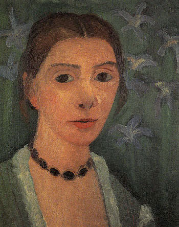 Self Portrait with Blue Irises c1906 - Paula Modersohn-Becker reproduction oil painting