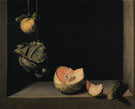 Still Life with Quince Cabbage Melton and Cucumber 1602 - Juan Sanchez Cotan