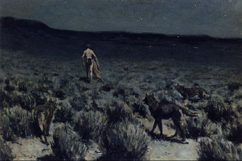 The Wolves Sniffed Along on the Trail but Came No Closer - Frederic Remington reproduction oil painting