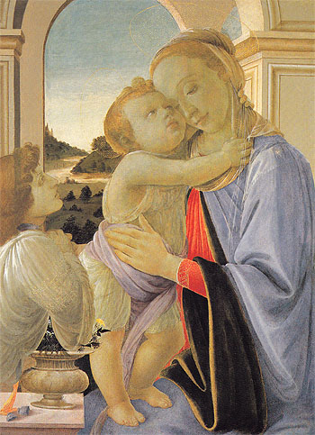 Madonna and Child with Adoring Angel c1468 - Sandro Filipepi reproduction oil painting