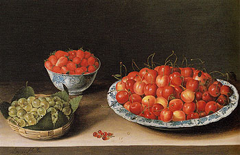 Still Life with Cherries Strawberries and Gooseberries 1630 - Louise Moillon reproduction oil painting