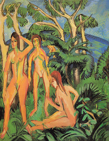 Bathers Beneath Trees Fehmarn - Ernst Kirchner reproduction oil painting