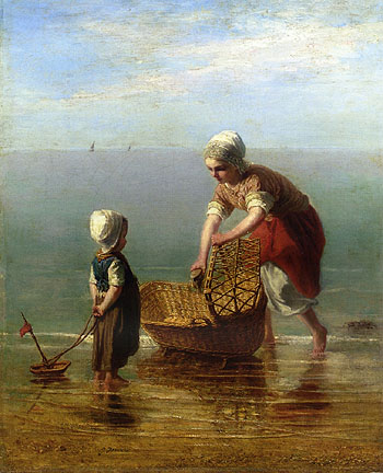 Mother and Child by the Sea - Jozef Israels reproduction oil painting