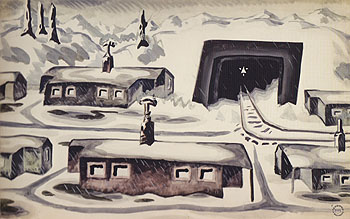 Houses in Snowy Winter Landscape c1920 - Charles Burchfield reproduction oil painting