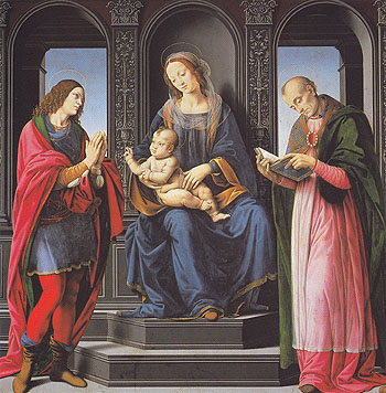 The Virgin and Child with St Julian and St Nicholas of Myra - Leonardo da Vinci reproduction oil painting