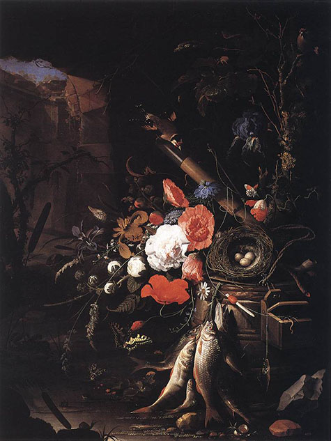 Still Life with Fishes and Bird Nest c1670 - Abraham Mignon reproduction oil painting