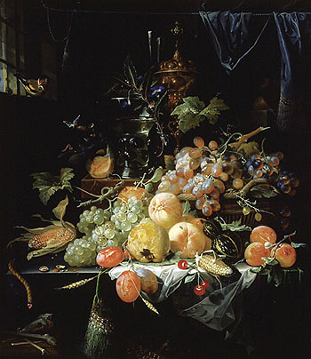 Interior with a Still Life - Abraham Mignon reproduction oil painting