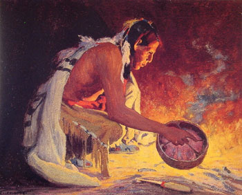 Indian by Firelight B - E Irving Couse reproduction oil painting