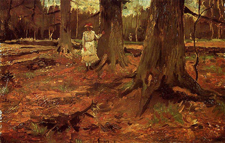 A Girl in White in the Woods - Vincent van Gogh reproduction oil painting