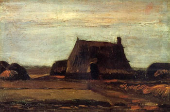 Farmhouse with Peat Stacks - Vincent van Gogh reproduction oil painting