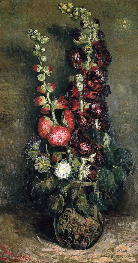 Vase with Hollyhocks - Vincent van Gogh reproduction oil painting