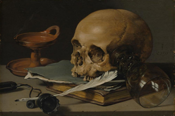 Still Life with a Skull and Writing Quill 1628 - Pieter Claesz reproduction oil painting