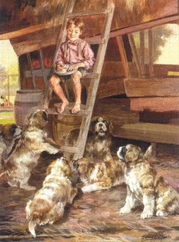 Feeding the Dogs Saint Bernards - Edmund Henry Osthaus reproduction oil painting