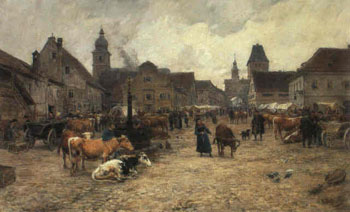 Viehmarkt Auf Dem Schrannenplatz Im Alten Dachau - Karl Stuhlmuller reproduction oil painting