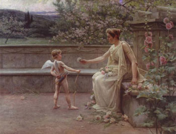 Aphrodite Presenting A Rose to Cupid - Henri Houben reproduction oil painting