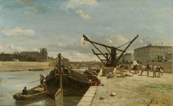 Le Quai dOrsay and the Hoisting Machin Paris 1852 - Johan Barthold Jongkind reproduction oil painting