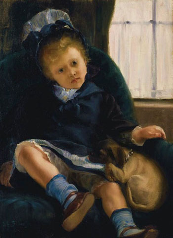 Little Girl with Pupp - Jacques Emile Blanche reproduction oil painting