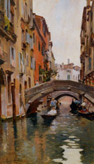 Gondola on A Venetian Canal - Rubens Santoro reproduction oil painting