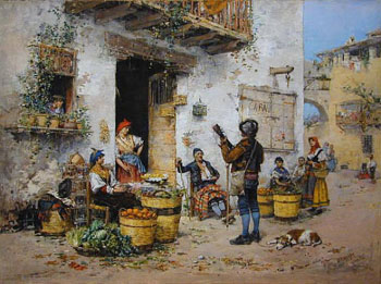 A Market Scene in Rome - Vicente March Y Marco reproduction oil painting