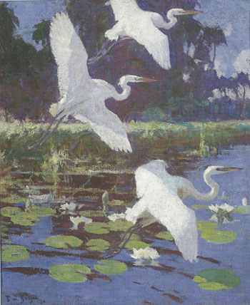 Herons and Lilies 1934 - Frank Weston Benson reproduction oil painting