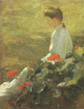 Woman with Geraniums c1910 - Frank Weston Benson reproduction oil painting