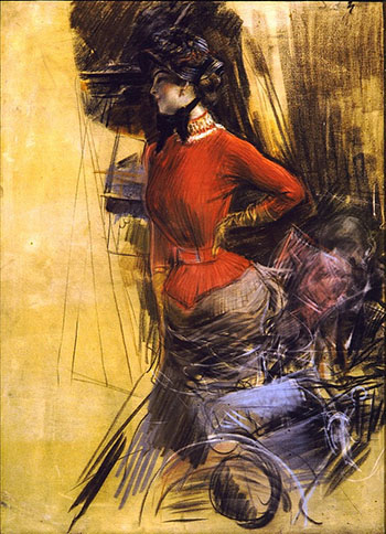 Lady in Red Coat 1878 - Giovanni Boldini reproduction oil painting