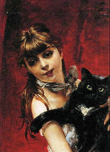 Girl with Black Cat 1885 - Giovanni Boldini reproduction oil painting