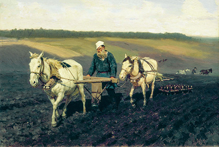 Tolstoy Ploughing - Ilya Repin reproduction oil painting